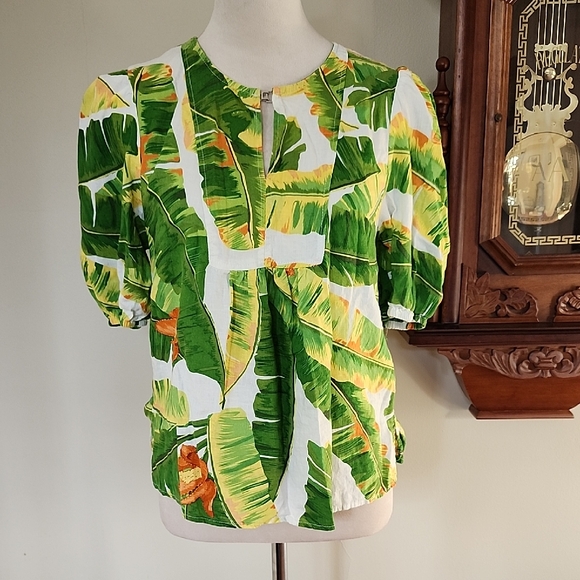 Cynthia Rowley Tops - Cynthia Rowley Tropical  Print Linen Blend Blouse M